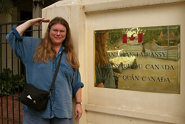Carol at the Canadian Embassy in Hanoi, Vietnam